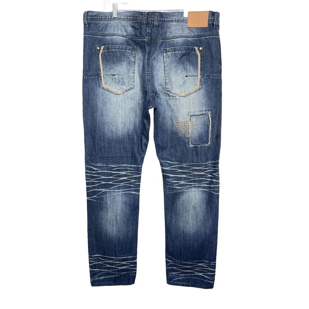Parish Nation Men’s Patched Embroidered Distressed Jeans Size 40x35